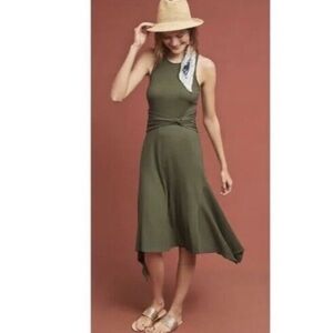 Anthropologie Kingsolver Handkerchief Olive Green Midi Dress M